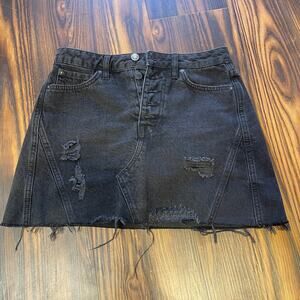 We The Free Free People Black Distressed Button Fly Mini Skirt size 25